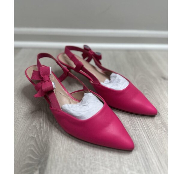Talbots Shoes Womens Size 9 Pink Slingback Bow Pointed Toe Kitten Heel Pumps - Picture 1 of 8